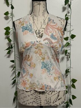 Floral Halter V-Neck Halter Top - White with Pastel Floral